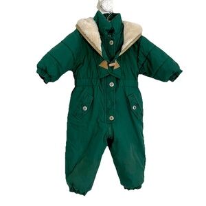 Vintage 90s Baby Green Hooded Baby Snowsuit